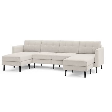 Nomad Block Fabric King Sofa with Double Chaise, Olefin, Charcoal, Ebony Wood - Image 1
