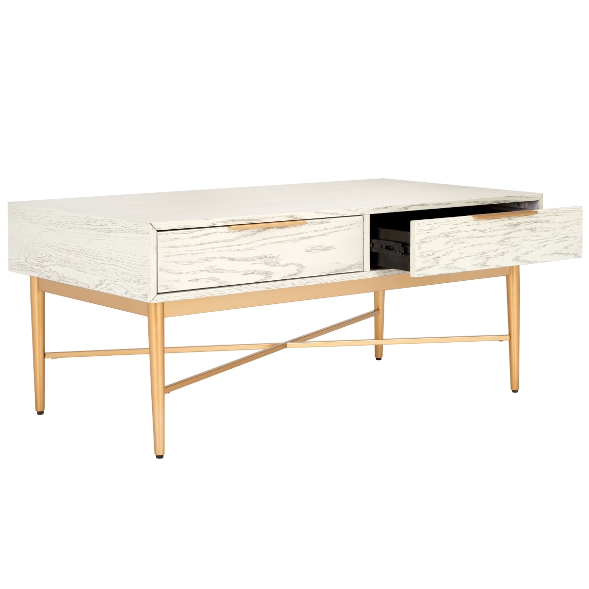 Pierre 2 Drawer Coffee Table - White Washed / Gold - Safavieh - Image 7