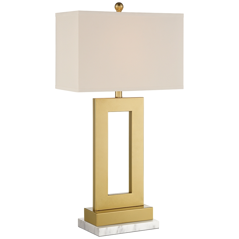 360 Lighting Marshall Gold Open Rectangle Lamp with White Marble Riser - Image 0