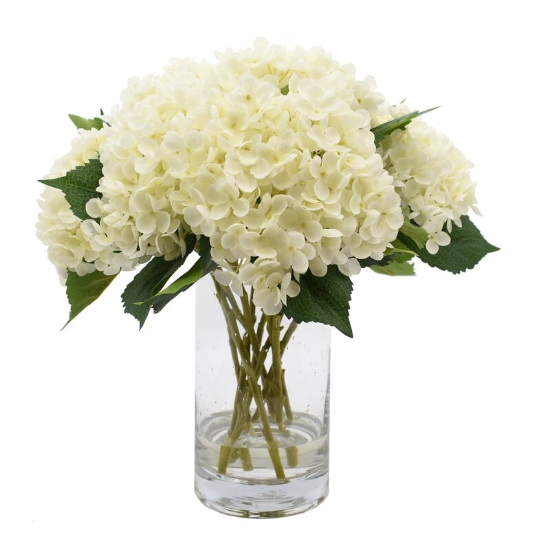 White, Blue And Green Hydrangea Bouquet Flower/Leaves Color: White - Image 0