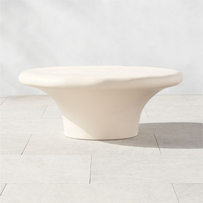 Pompeo 32" Round Ivory Cast Resin Indoor/Outdoor Coffee Table Small - Image 0