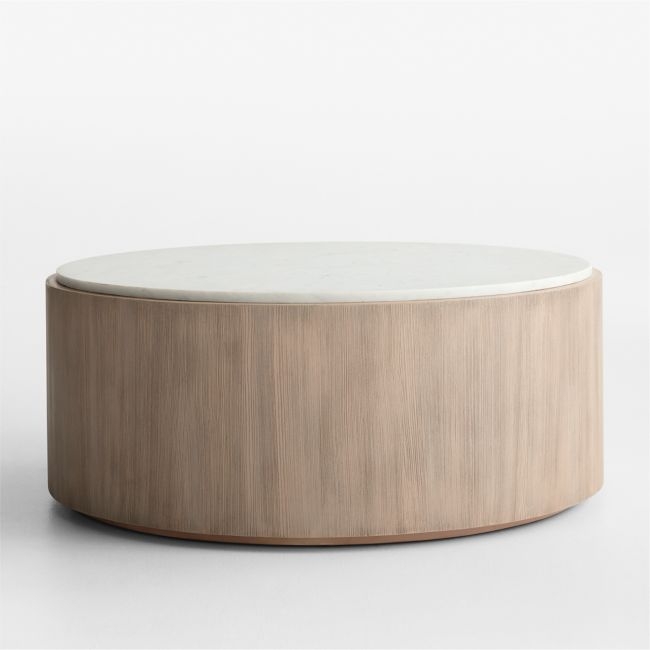 Troupe Marble and Natural Pine Wood 36" Round Coffee Table - Image 0