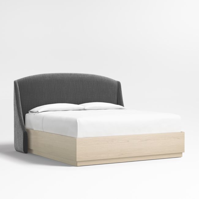 Lafayette 56" Charcoal Grey King Upholstered Headboard with Batten White Oak Storage Bed Base - Image 0