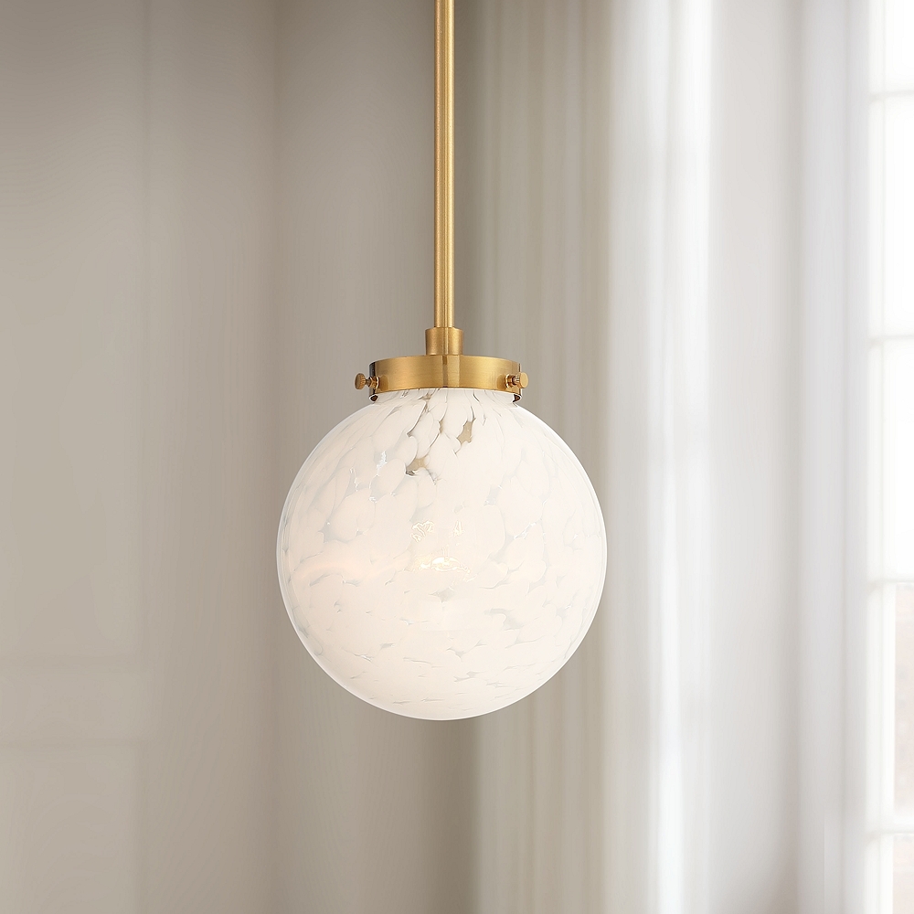 Candida 7"W Warm Brass and Glass Globe Mini Pendant Light - Style # 91K02 - Image 0