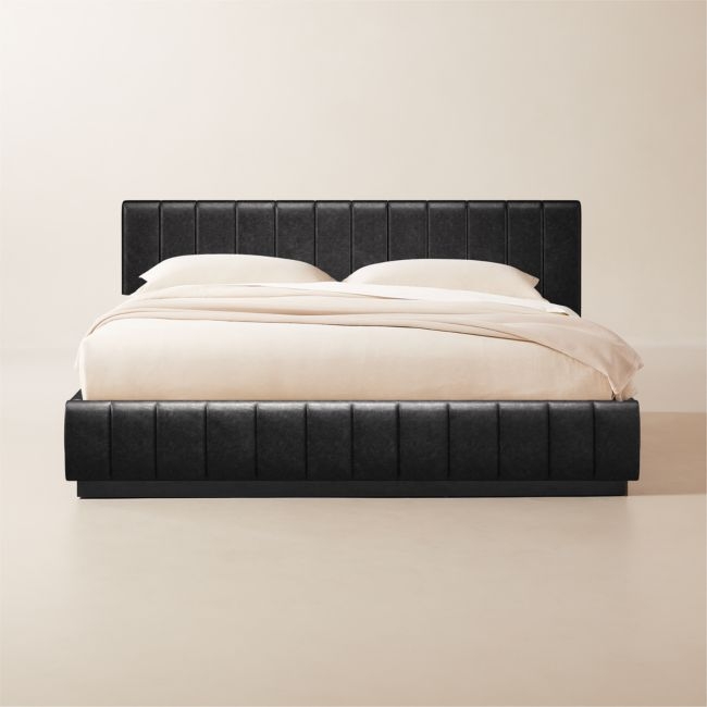 Forte Leather King Bed with Black Base Bello Black - Image 0