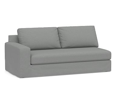 Big Sur Square Arm Left-arm Sofa with Bench Cushion Slipcover, Performance Brushed Basketweave Chambray - Image 0