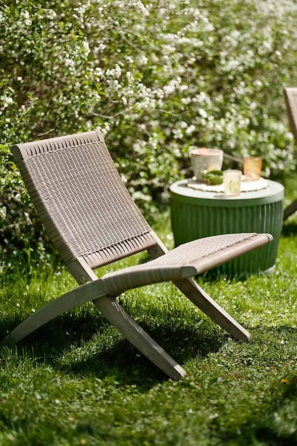 Folding Teak + Wicker Scissor Chair - Image 0