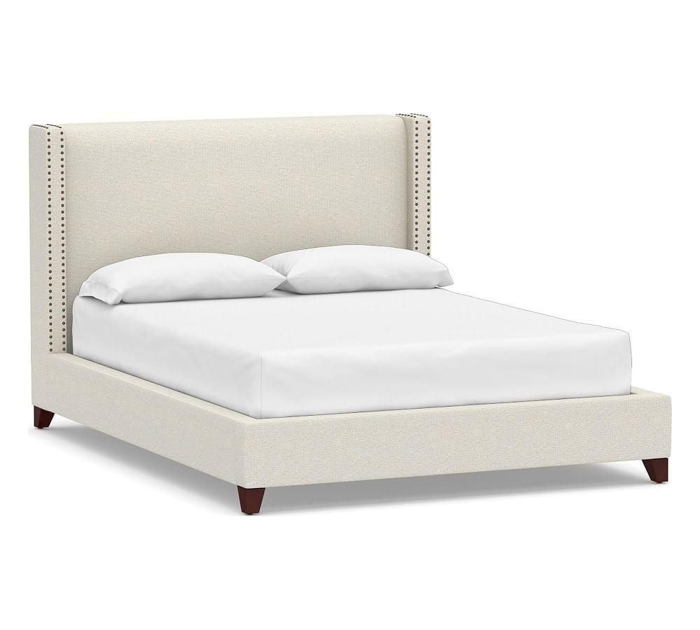Harper Non-Tufted Upholstered Low Bed with Bronze Nailheads, Full, Performance Boucle Oatmeal - Image 0
