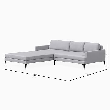 Andes 101" Left Multi Seat 2-Piece Chaise Sectional, Standard Depth, Performance Coastal Linen, Storm Gray, Dark Pewter - Image 3