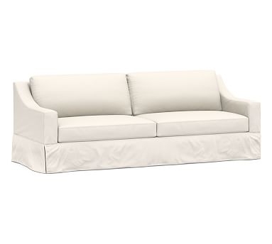 York Slope Arm Slipcovered Grand Sofa 95" 2x2, Down Blend Wrapped Cushions, Performance Chateau Basketweave Ivory - Image 0