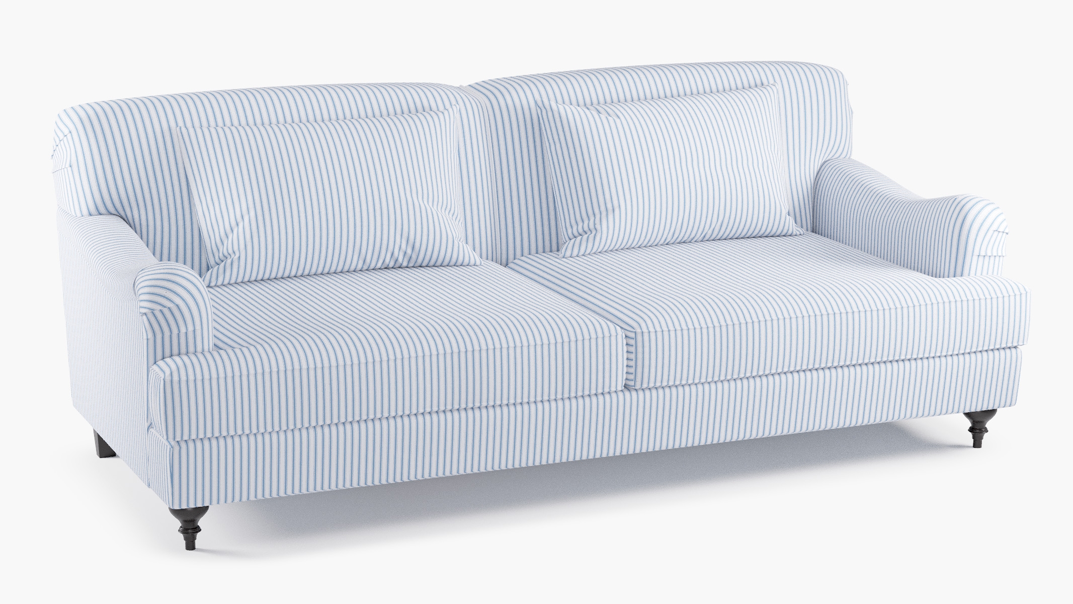 English Roll Arm Sofa, Cornflower Classic Ticking Stripe, Espresso - Image 1