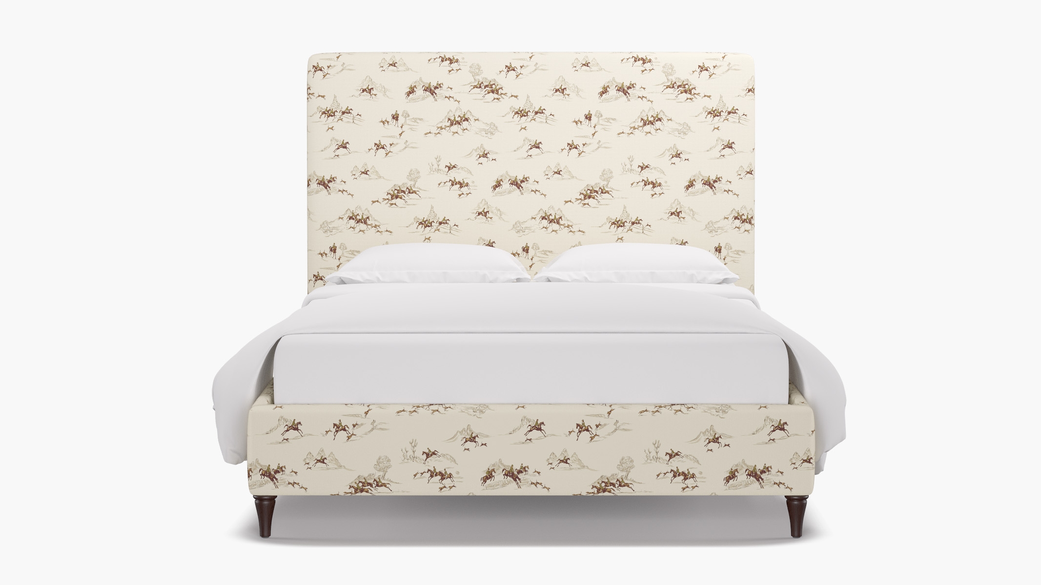 Classic Bed, Green Cotswold Hunt, Espresso Decorative Tapered Leg, Queen - Image 0