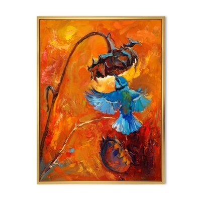 Blue Hummingbird On Orange - Traditional Canvas Wall Art Print-36970 - Image 0
