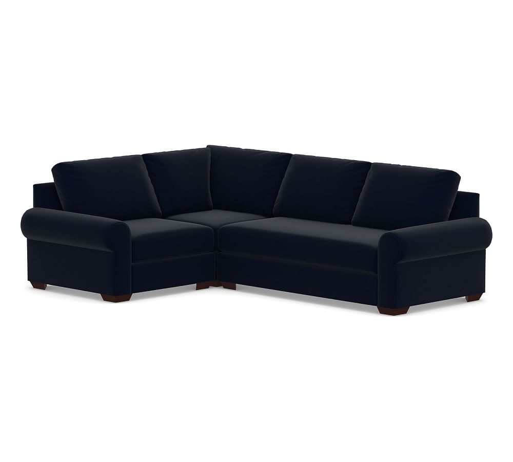 Big Sur Roll Arm Upholstered Right Arm 3-Piece Corner Sectional with Bench Cushion, Down Blend Wrapped Cushions, Performance Plush Velvet Navy - Image 0