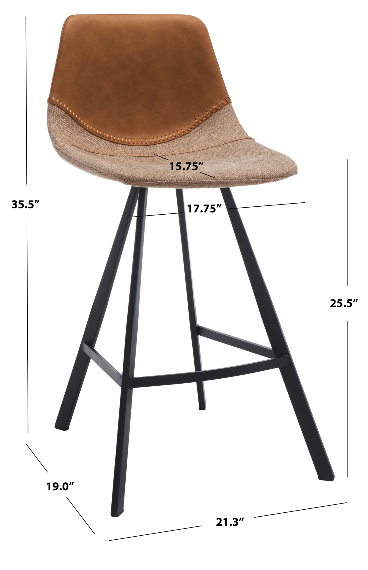 Granger Counter Stool - Cognac / Black - Safavieh - Image 9