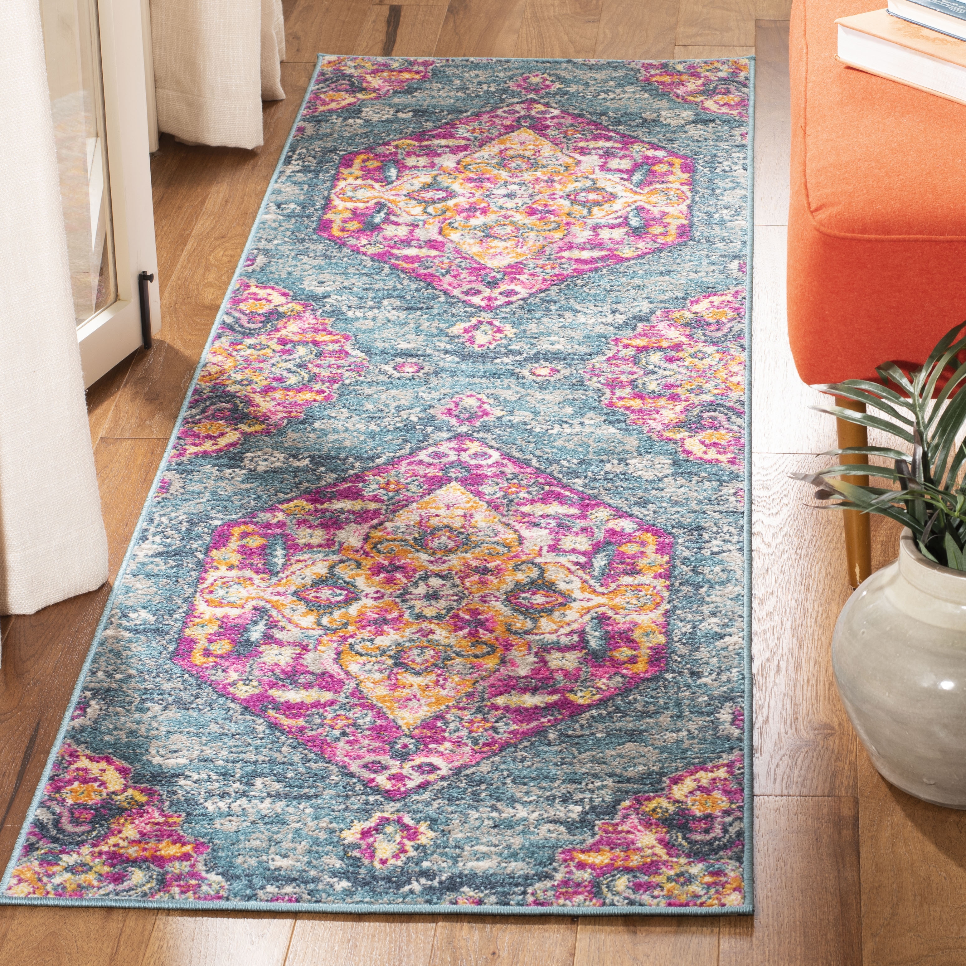 Arlo Home Woven Area Rug, MAD119C, Blue/Fuchsia,  2' 3" X 8' - Image 1