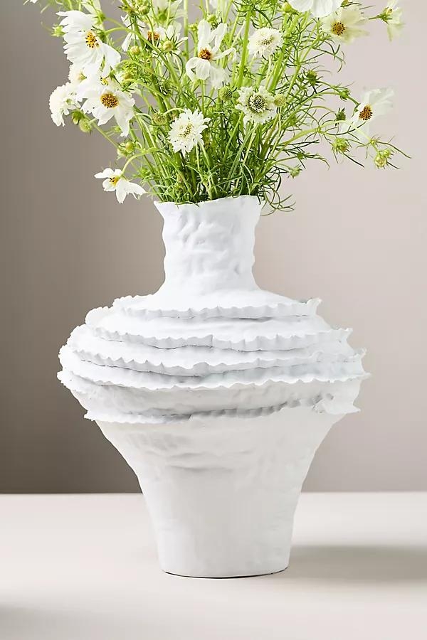 White Ruffle Ceramic Vase - Image 0