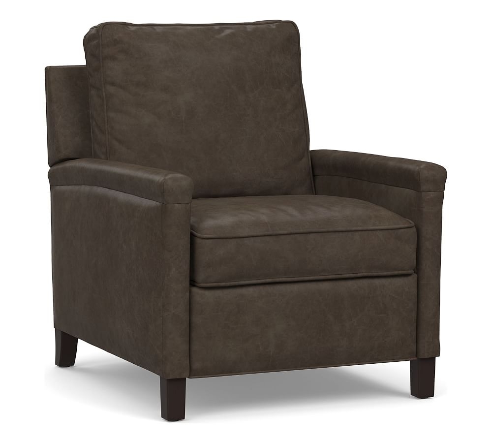 Tyler Square Arm Leather Recliner without Nailheads, Down Blend Wrapped Cushions, Statesville Wolf Gray - Image 0