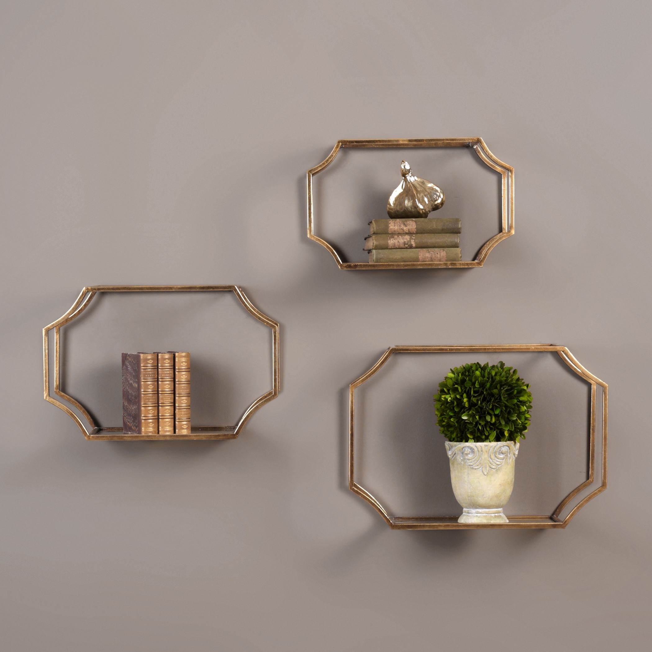 Lindee Gold Wall Shelves, Set of 3 - Image 1