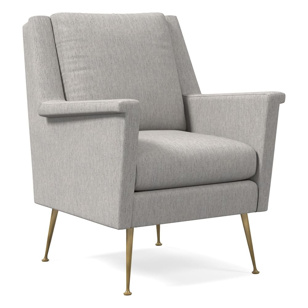 Carlo Midcentury Chair, Poly, Performance Coastal Linen, Storm Gray, Brass - Image 0