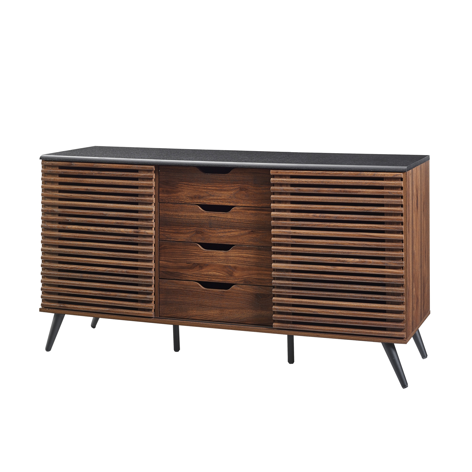59" Havana Sliding Slat Door 4 Drawer Sideboard - Ebony/Dark Walnut - Image 2