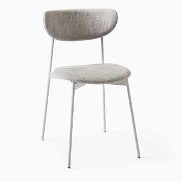 Modern Petal Fully Upholstered Dining Chair,Basket Slub,Pearl Gray,Light Bronze - Image 2