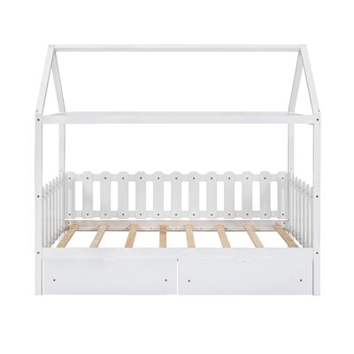 Twin Size House Bed With Drawers, Fence-Shaped Guardrail, White(Expected Arrival Time 5.25) - Image 0