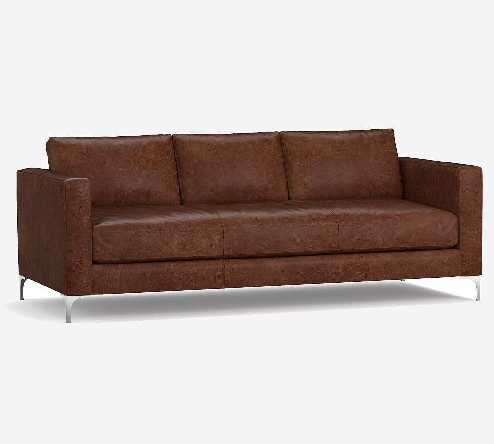 Jake Leather Grand Sofa 95.5" with Brushed Nickel Legs, Down Blend Wrapped Cushions, Statesville Indigo - Image 0