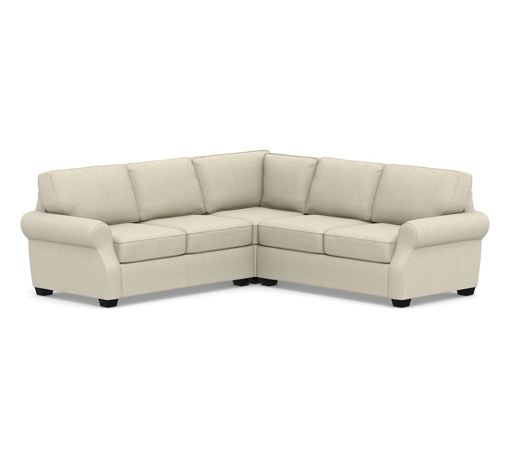 SoMa Fremont Roll Arm Upholstered 3-Piece L-Shaped Corner Sectional, Polyester Wrapped Cushions, Chenille Basketweave Oatmeal - Image 0