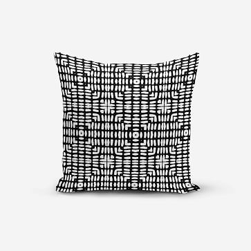Rochelle Porter Design Mali Velvet Pillow Cover, Velvet & Linen, Black & White, 18"x18" - Image 0