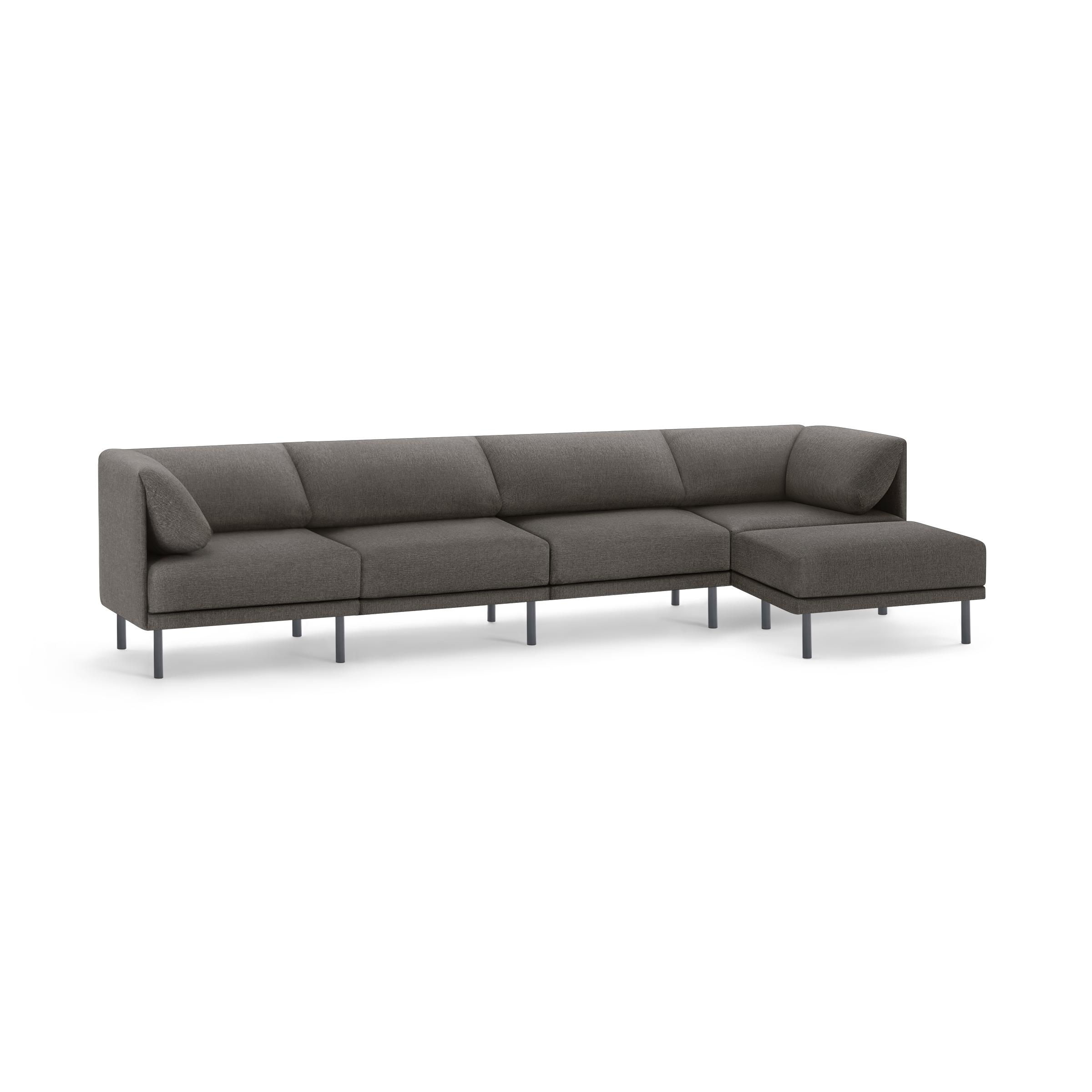 Range 5-Piece Sectional Lounger - Heather Charcoal - Performance Basketweave / Black - Metal - Image 0