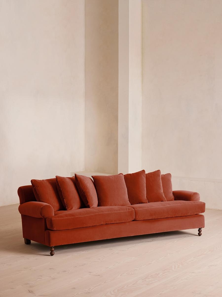 Audrey Four Seater Sofa, Velvet, Rust, US - Image 0