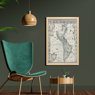 Ambesonne World Map Wall Art With Frame, Antique Map America In 1600S World In Medieval Time Era In Retro Style, Printed Fabric Poster For Bathroom Living Room Dorms, 23" X 35", Multicolor - Image 0