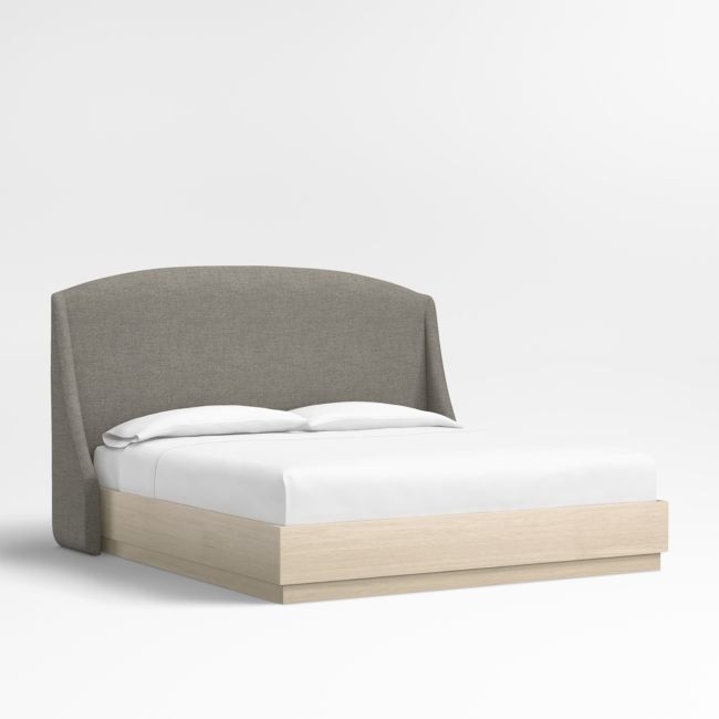 Lafayette 56" Dark Grey Upholstered King Headboard with Batten White Oak Bed Base - Image 0