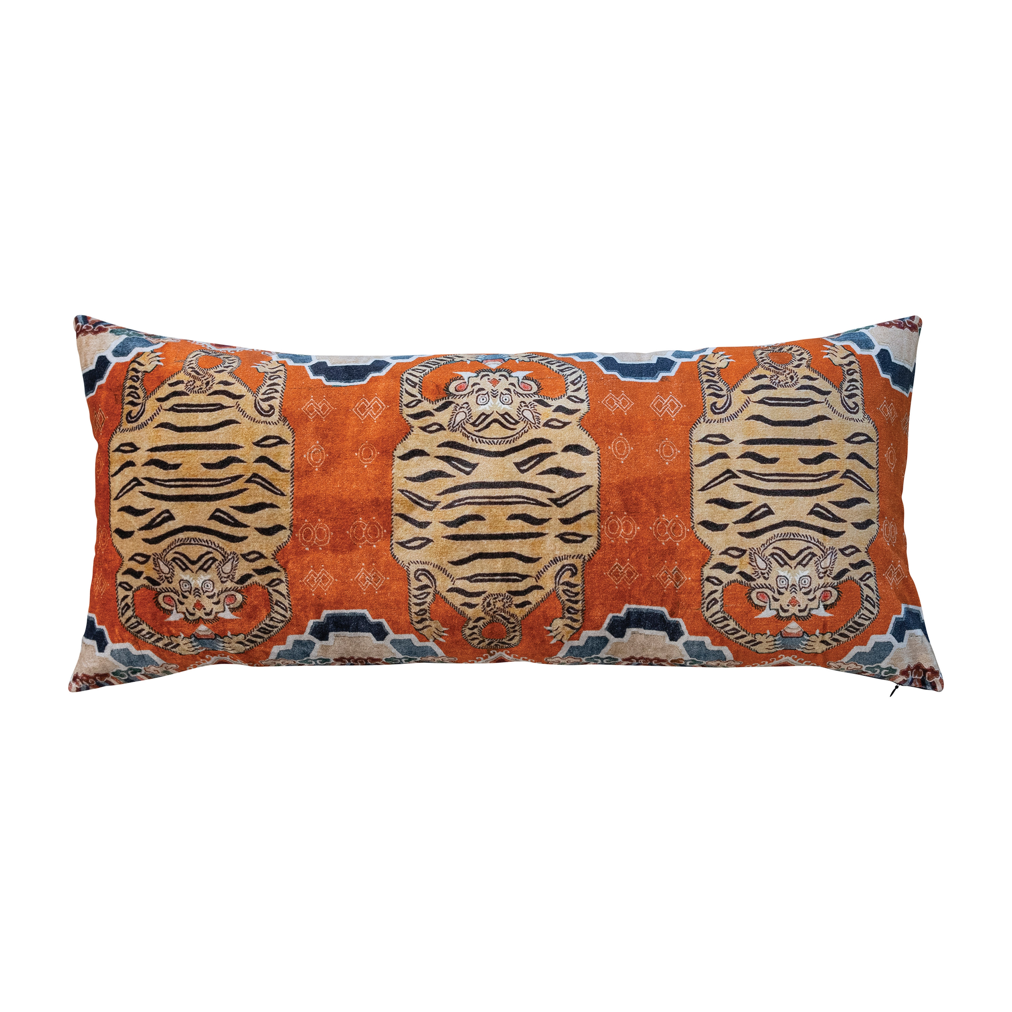 Cotton Velvet Tigers Pattern Lumbar Pillow, Multicolor - Image 0
