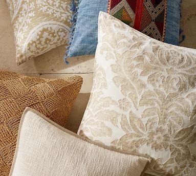 Francesca Hand Embroidered Pillow Cover, 24", Ivory Multi - Image 3
