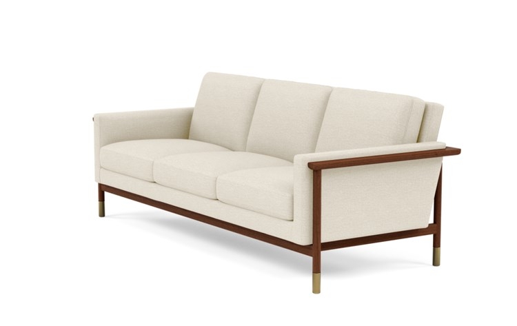 Jason Wu Sofa with Beige Linen Fabric and Oiled Walnut with Brass Cap legs - Image 4