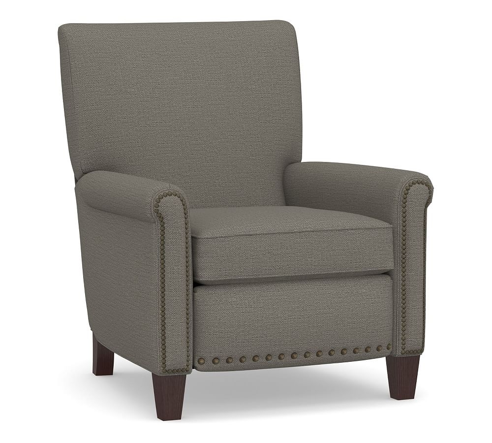 Irving Roll Arm Upholstered Recliner with Bronze Nailheads, Polyester Wrapped Cushions, Chunky Basketweave Metal - Image 0