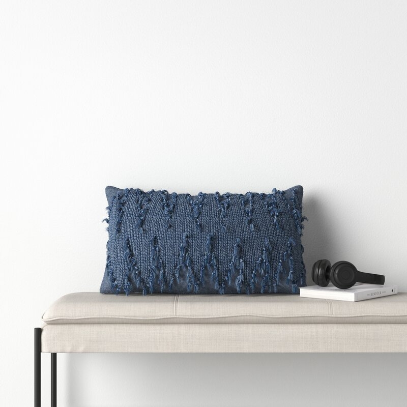 Horrell Cotton Lumbar Pillow Cover & Insert, Blue, 26" x 14" - Image 1