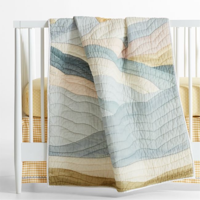 Cloud Embroidered Hand-Quilted Organic Cotton Baby Crib Quilt - Image 0