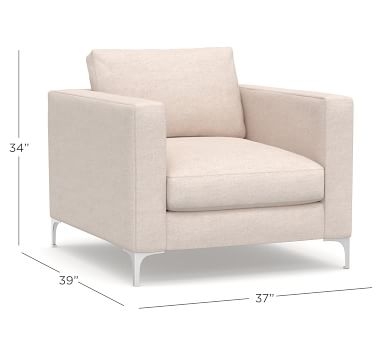 Jake Upholstered Armchair with Brushed Nickel Legs, Polyester Wrapped Cushions, Performance Heathered Basketweave Dove - Image 1