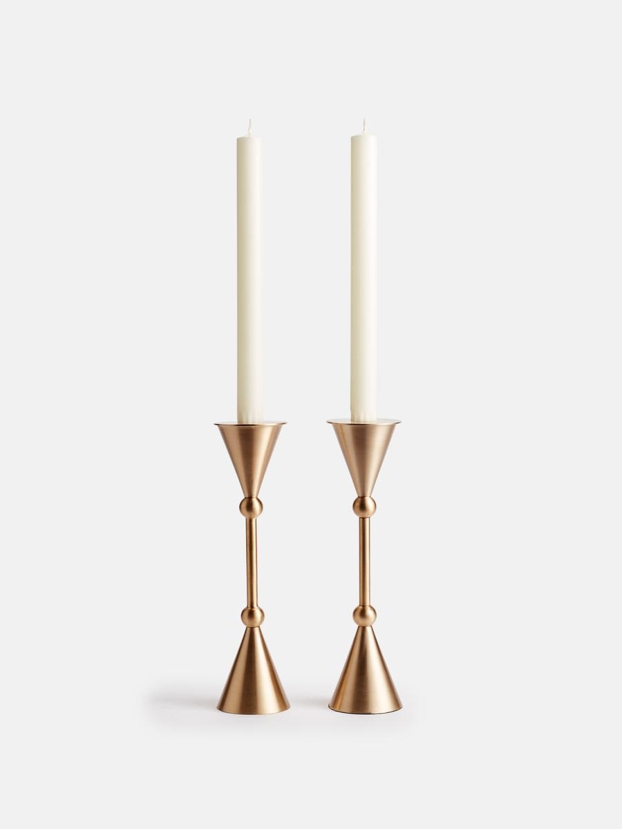 Set of 2 Bruyere Candle Holders Brushed Brass Small - Image 0
