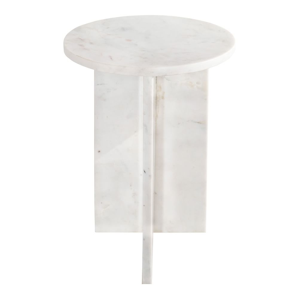 Angled Base Marble Side Table- White - Image 0