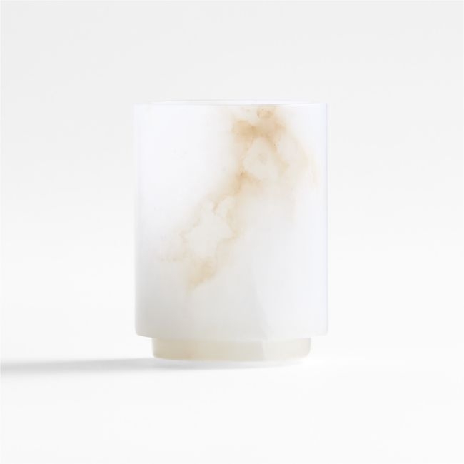 Small Alabaster Hurricane Pillar Candle Holder - Image 0