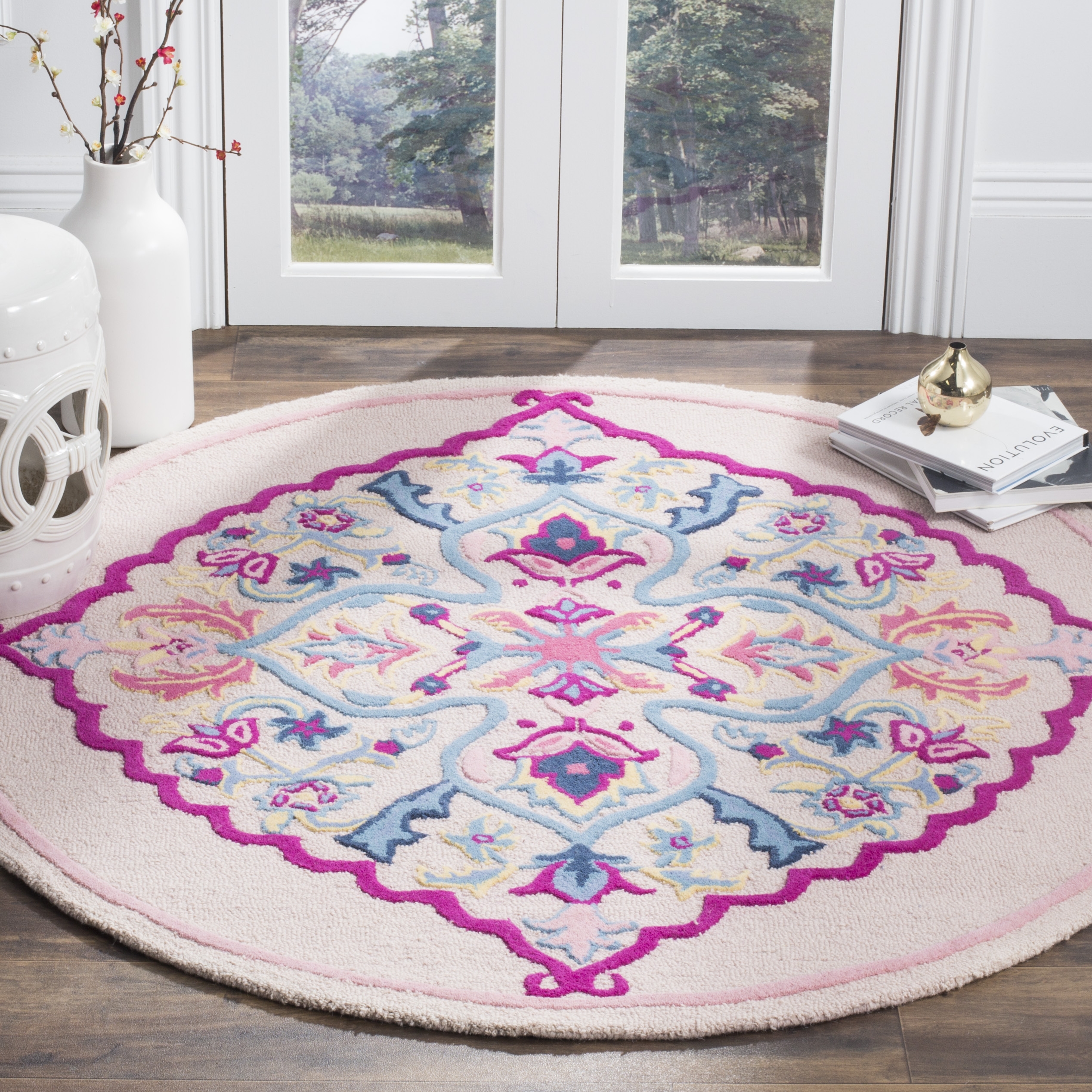 Arlo Home Hand Tufted Area Rug, BLG605E, Light Pink/Multi,  5' X 5' Round - Image 1