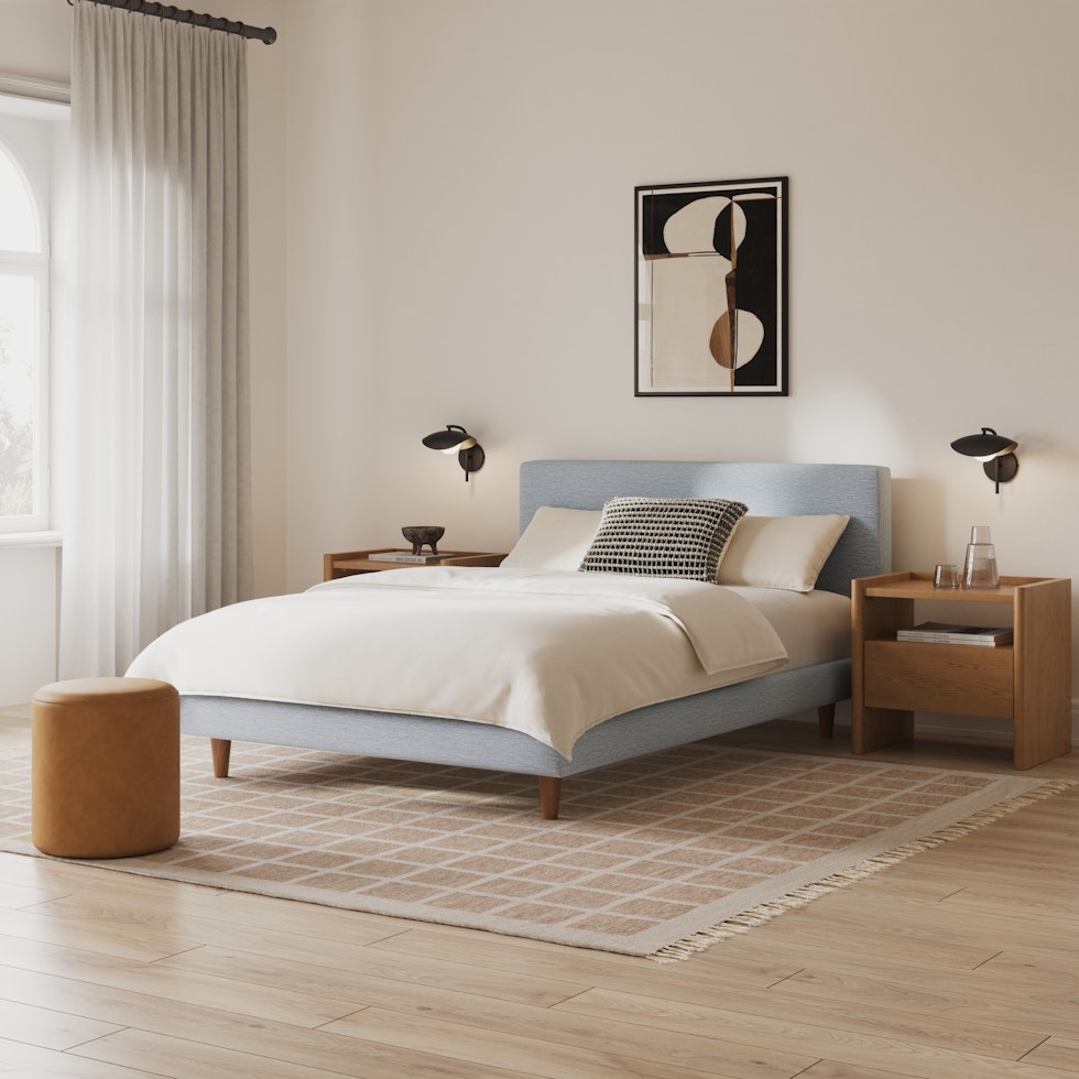 Tessu Full Low Profile Upholstered Bed - Silver Light Blue - Image 1