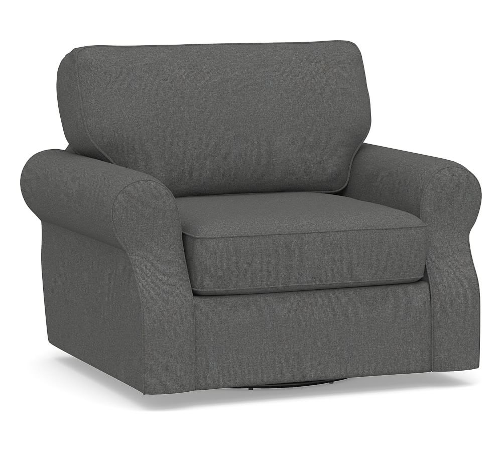 SoMa Fremont Roll Arm Upholstered Swivel Armchair, Polyester Wrapped Cushions, Park Weave Charcoal - Image 0