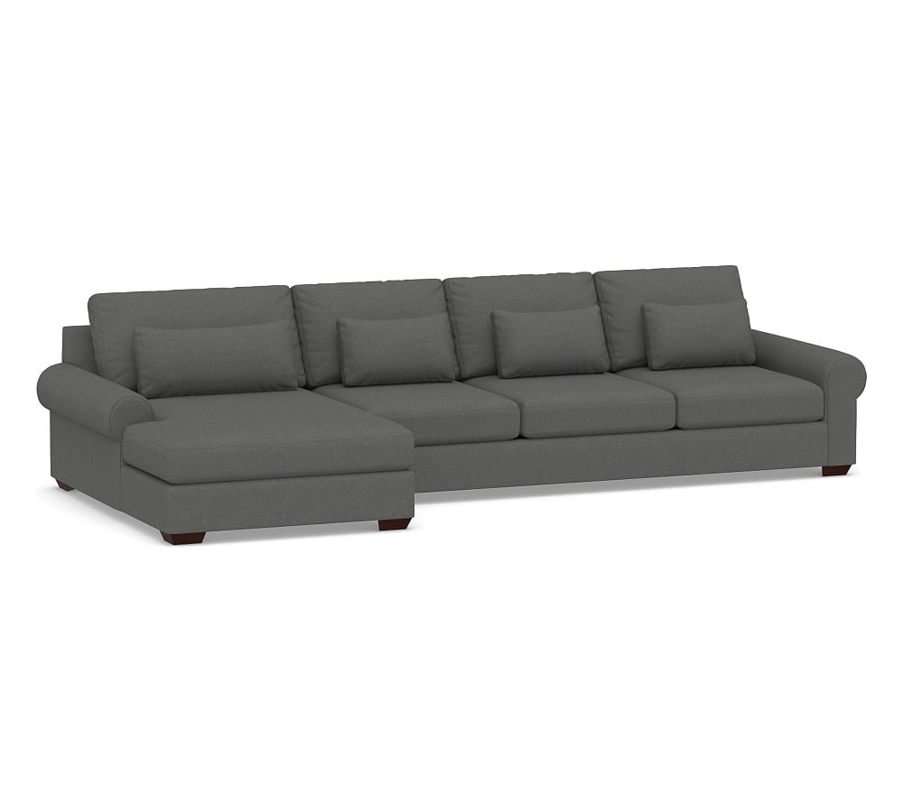 Big Sur Roll Arm Upholstered Deep Seat Right Arm Grand Sofa with Double Chaise Sectional, Down Blend Wrapped Cushions, Park Weave Charcoal - Image 0