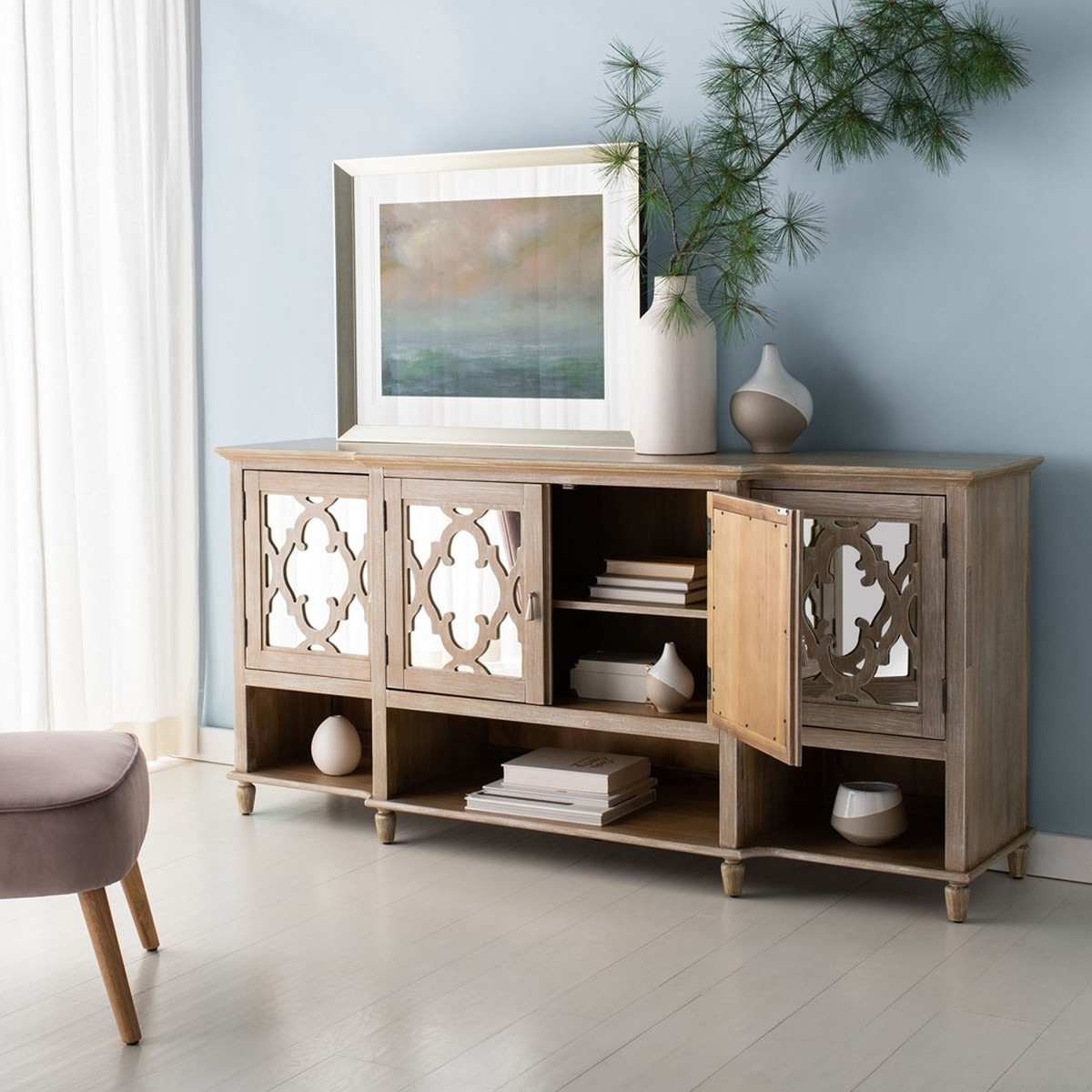 Juliette Mirrored Sideboard - White - Safavieh - Image 1