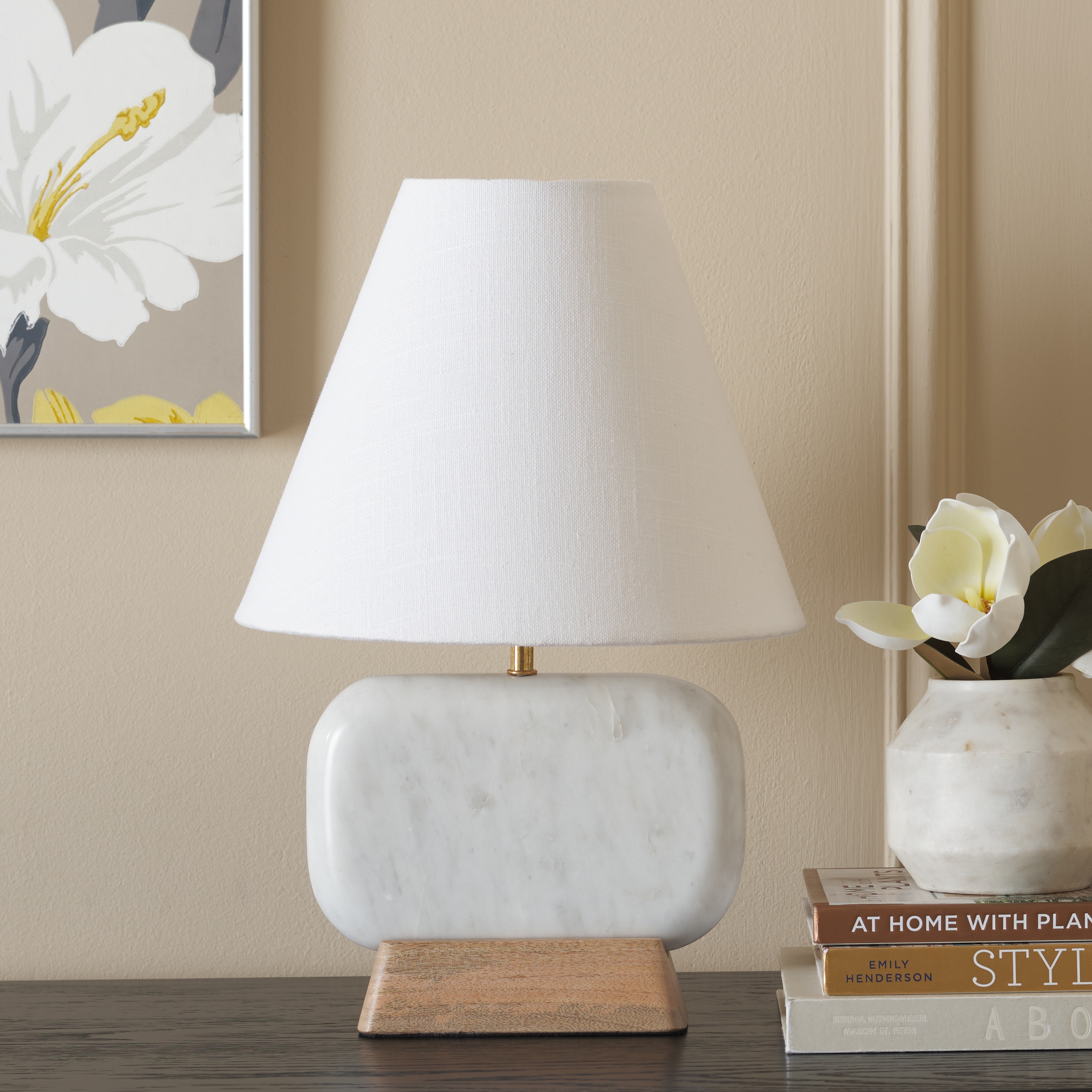 Naira 17" Table Lamp - White Marble / Natural - Safavieh - Image 1